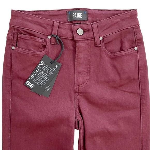 PAIGE Hoxton Ankle Skinny Jean High Rise Stretch Midnight Affair Burgundy 25 NWT - Picture 3 of 10